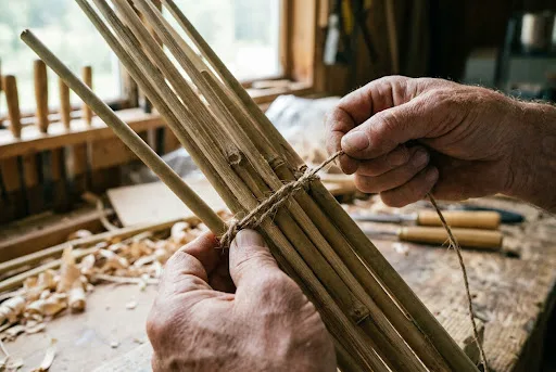 Craftsman weaving bata